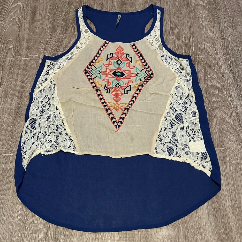 3/$15 Kate Collection Boho Lace Front Tank Top